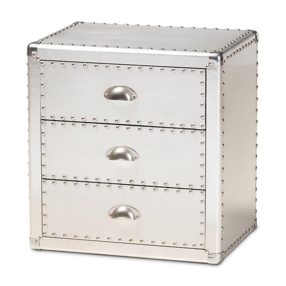Bowery Hill Metal Contemporary 3-Drawer Nightstand in Silver