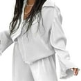 thumbnail image 3 of Women Two-Piece Pajamas Suit  Solid Color Turn-Down Collar Button-Down Long Sleeve Tops + Elastic Waist Long Pants, 3 of 5
