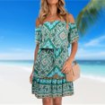 thumbnail image 1 of Vestido Corto Bohemio Vestido de playa bohemio de verano Vestido de dama floral con hombros descubiertos para fiesta (Verde XXL) Ygjytge para Mujer Verde T L, 1 of 7