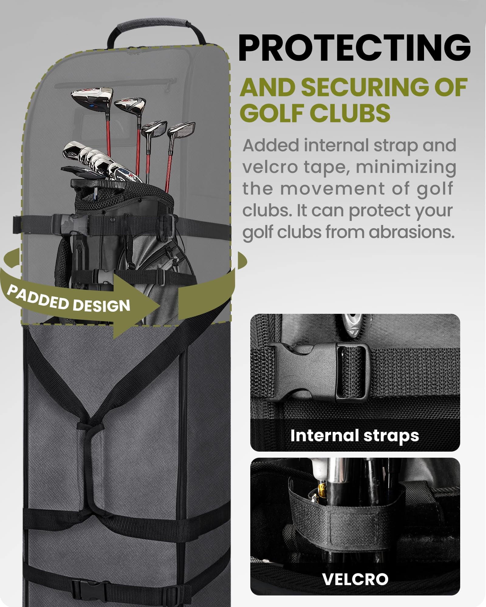 OutdoorMaster Padded Golf Travel Bag with Reinforced Wheels, 900D Heavy Duty Oxford Wear-Resistant and Waterproof Golf Travel Case, Soft-Sided Golf Club Bag