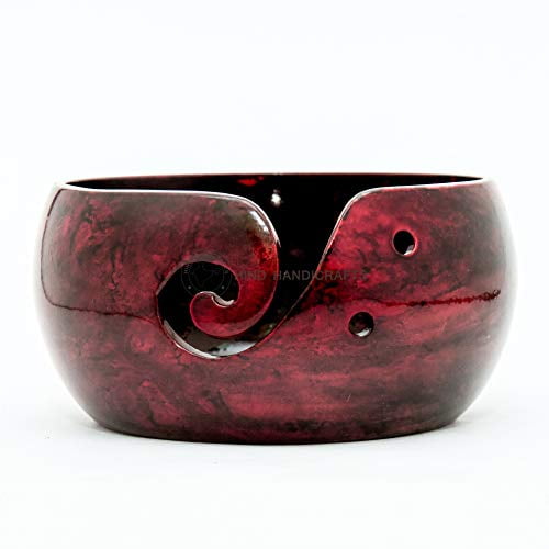 Hind Handicrafts Premium Solid Handmade Crafted Metallic Finish - Aluminium Portable Yarn Storage Bowl - Holder for Knitting Crochet Hook Accessories (6" x 6" x 3", Rosewood)