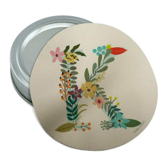 Letter K Floral Monogram Initial Round Rubber Non-Slip Jar Gripper Lid Opener