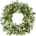 thumbnail image 1 of Corona artificial con hojas de eucalipto verde de Vlorart y bayas de boj, 1 of 7