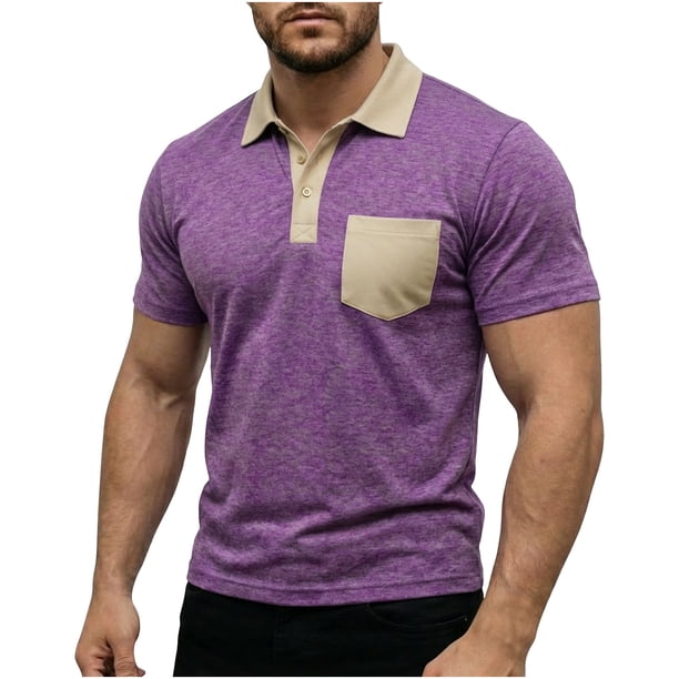 Camisas de Manga Corta de los Hombres Casual Color Bloqueado Botón de Solapa de Bolsillo Casual Top Transpirable, Manga Corta Tops de Verano para el Ejercicio