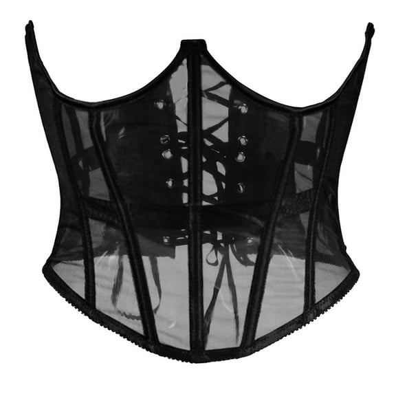 KHONTS,Mesh Corset Waist Trainer for Women Underbust Corset Lace up Waist Cincher Shapewear Body Shaper Black XXS