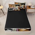thumbnail image 4 of Castle Fairy Woodland Animal Bear Zipper Twin Comforter Sets with Fitted Sheet and 2 Pillowcases,Jungle Leaves Retro Checkered Zipper Bedding Set,Brown Orange Cream,Black Reversible,4-Piece, 4 of 6