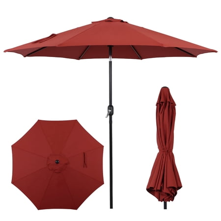 AE Outdoor 9FT Patio Umbrella with Double-Tier Vented Canopy, Push-Button Tilt & Crank Lift, 8 Reinforced Ribs for Wind Resistance, UV & Water-Resistant Fabric - Beige