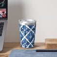 thumbnail image 6 of 12oz Conical Thermal Insulation Cup 4.9×3.2in With Straw No Odor Insulation Effect Is Good For Party Camping Picnic Travel Indigo Moroccan Trellis Hand-Drawn Sketch_2, 6 of 7