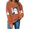 thumbnail image 5 of Fgvctg Pumpkin Sweatshirt for Women Crewneck Halloween Sweatshirts Winter Outfits for Women Plus Size Long Sleeve Clothes Saffron Cute Tops Halloween Graphic Ghost Sweatshirt Saffron M, 5 of 5