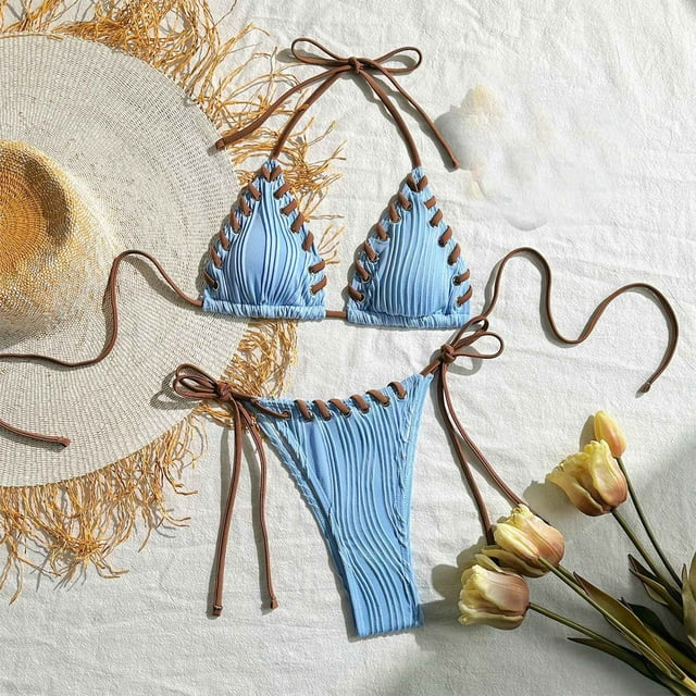 Traje de baño para mujer, bikini de moda de color liso con tirantes divididos, conjunto de dos piezas, trajes de baño para mujer, conjuntos de bikini para mujer, trajes de baño bikini para mujer