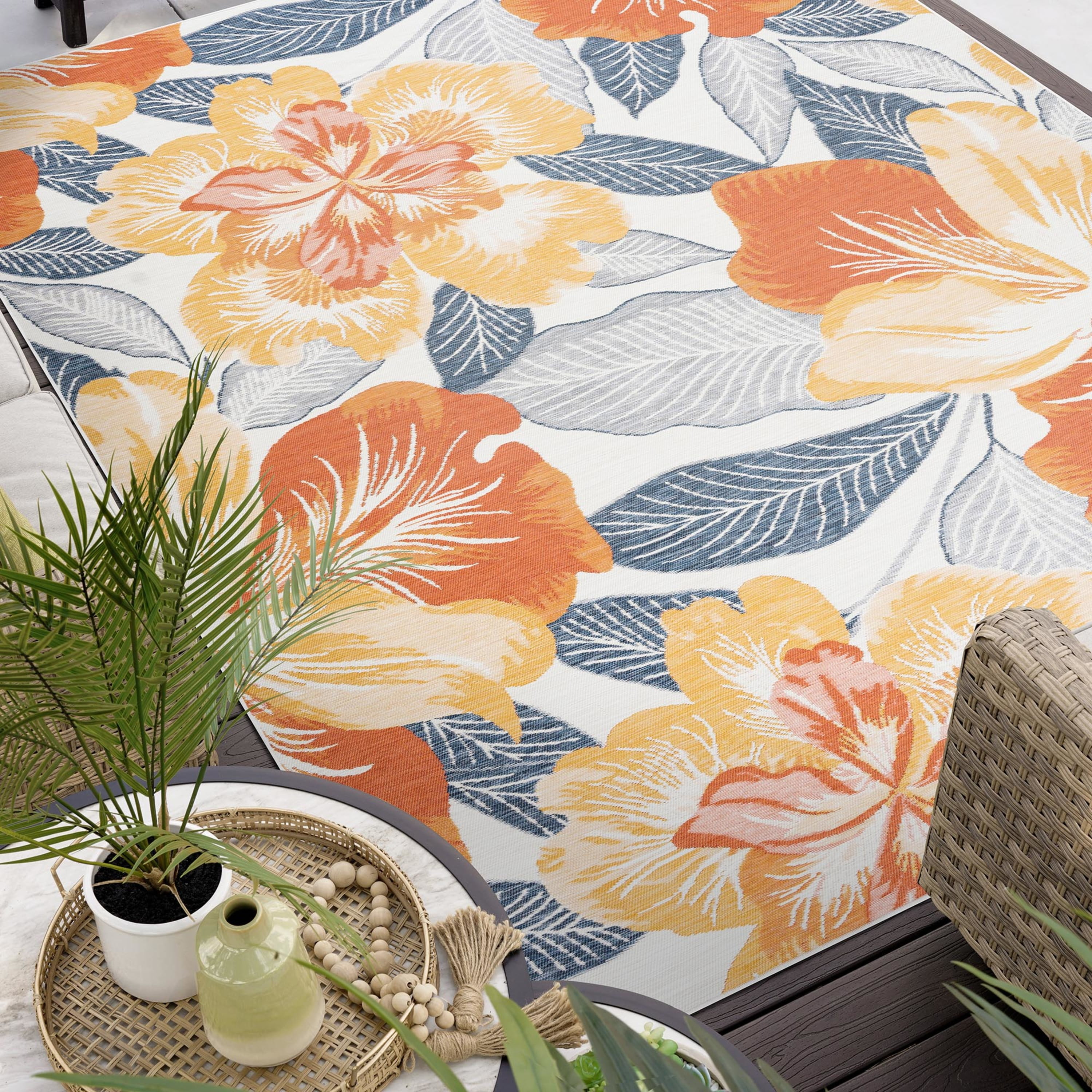 2x3 Water Resistant, Small Indoor Outdoor Rugs for Patios, Front Door Entry, Entryway, Deck, Porch, Balcony | Outside Area Rug for Patio | Multi-Color, Floral | Size: 2' x 3'