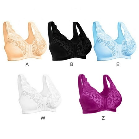 

Bras for Women Plus Size Front Closure Back Support - Oversized Comfort Soft Lace Large Busts Wirefree Non Padded Plus Size Bra S-6XL(5-Packs)