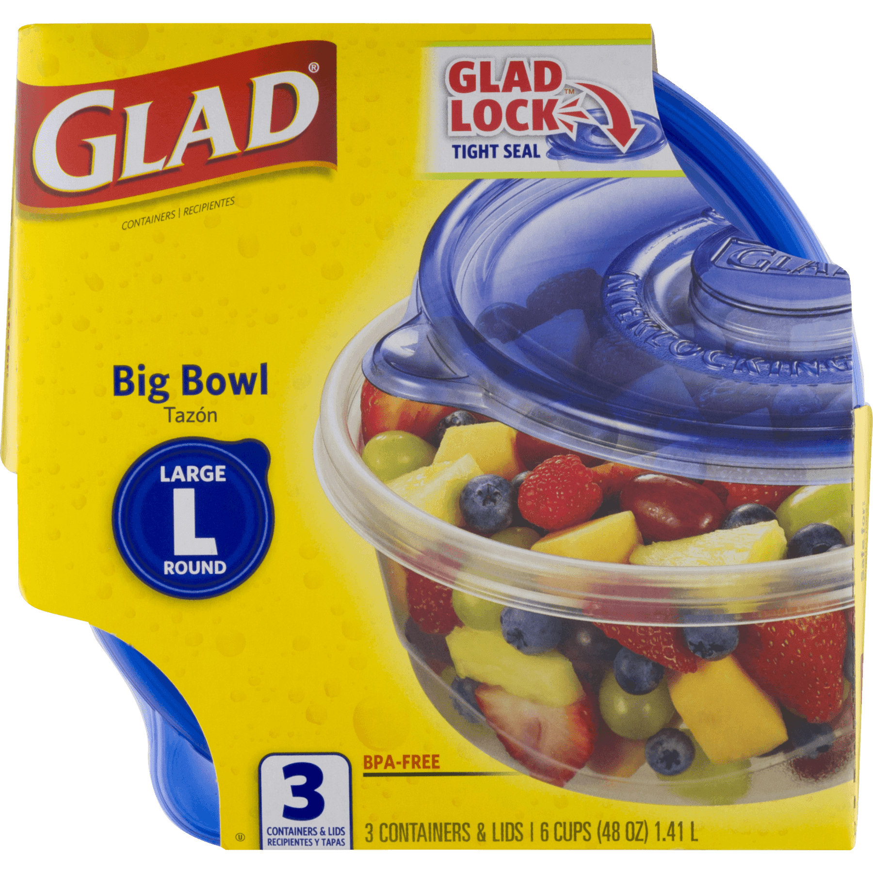 Glad Holiday Edition Large Big Round Bowl Food Containers 3 Count Red Lids 