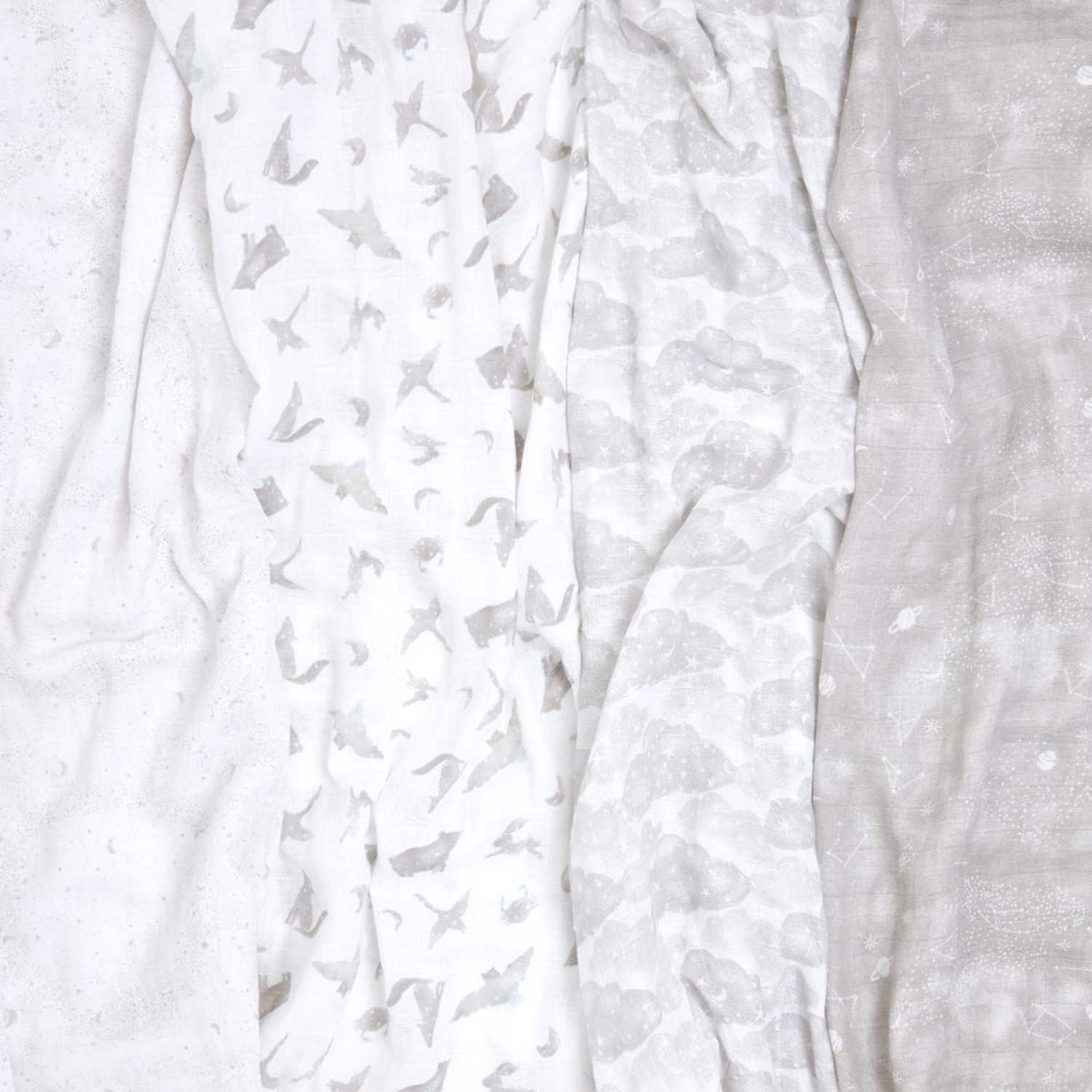aden + anais Organic Cotton Muslin Swaddle Blanket, Grey Map the Stars, Unisex, 4-Pack