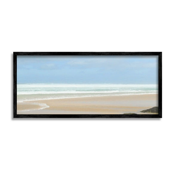 Stupell Industries Panoramic Abstract Shoreline Landscape Painting Black Framed Art Print Wall Art, 24 x 10