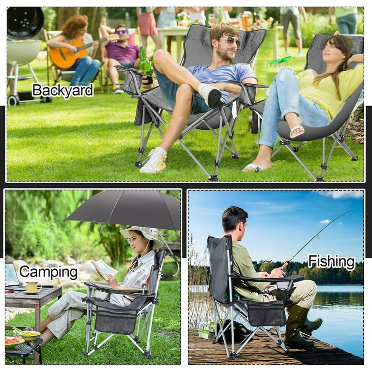 Camping Chair with Umbrella Reclining Chair with Foot Rest with