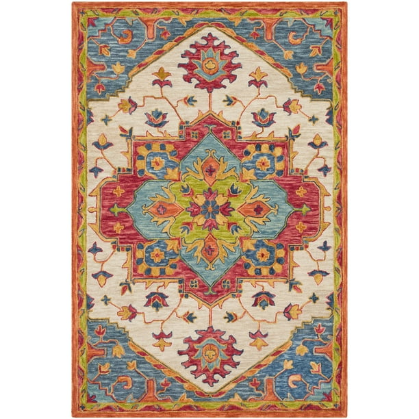 5' x 7.5' Burnt Orange and Lime Green Rectangular Area Throw Rug