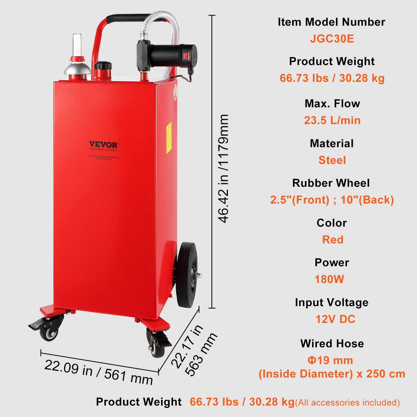 SKYSHALO 30 Gallon Fuel Caddy, 23.5 L/min, 180W Portable Fuel Storage Tank Container with Electric Pump Wheels