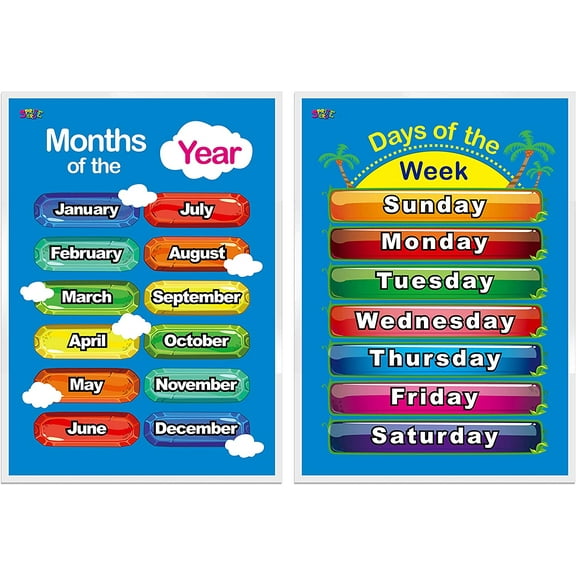 Days of the Week, Months of the Year,2 LAMINATED Educational Posters for Toddlers$$Office