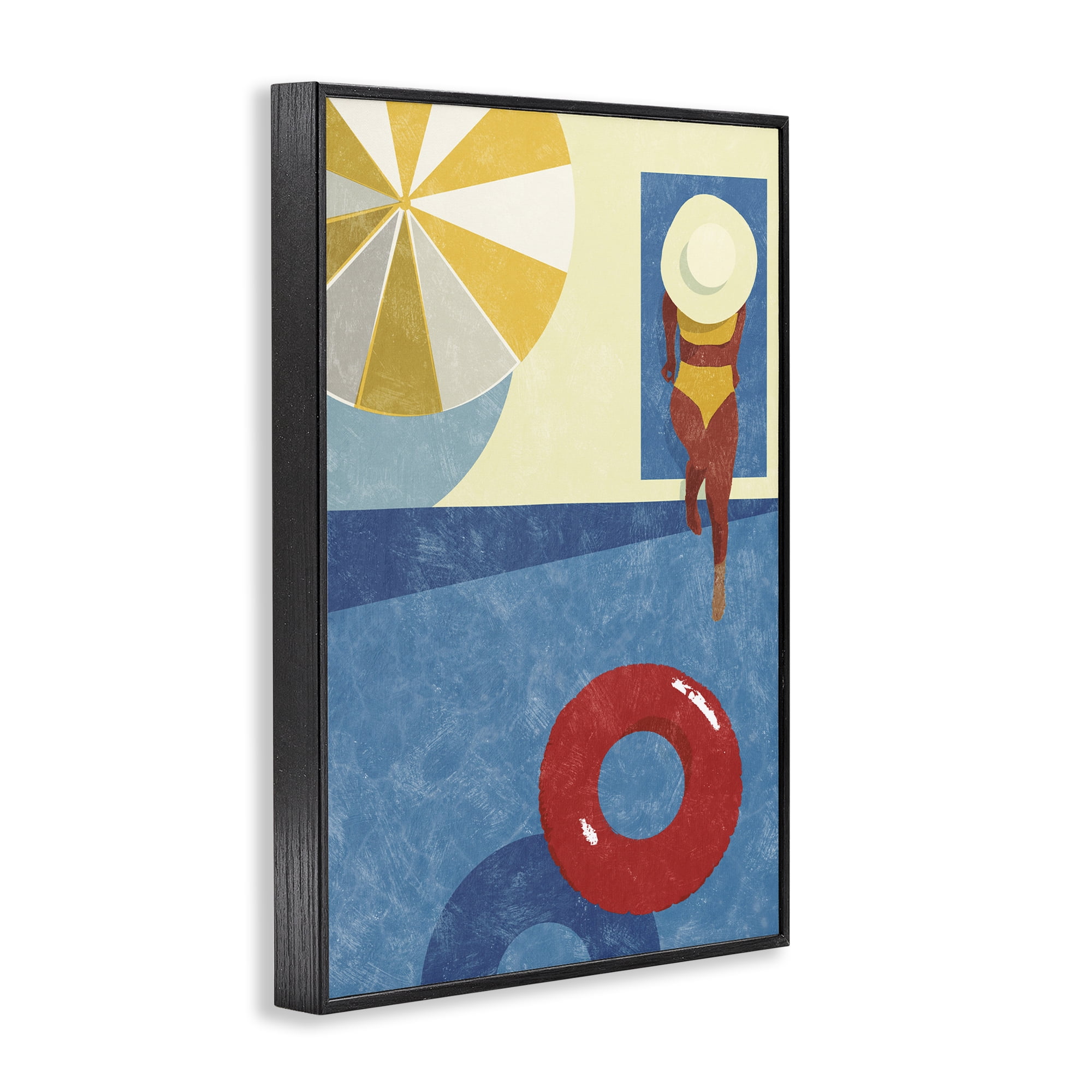 Stupell Industries Summer Poolside Girl Novelty Painting Black Framed Art Print Wall Art, 12 x 18