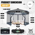 thumbnail image 3 of SANOPY 16'x16' Pop up Gazebo with 6-Sided Mosquito Netting, Patented Center Lock Pop up Screen Gazebo Canopy Instant Shelter for Deck and Lawns, Gray, 3 of 7