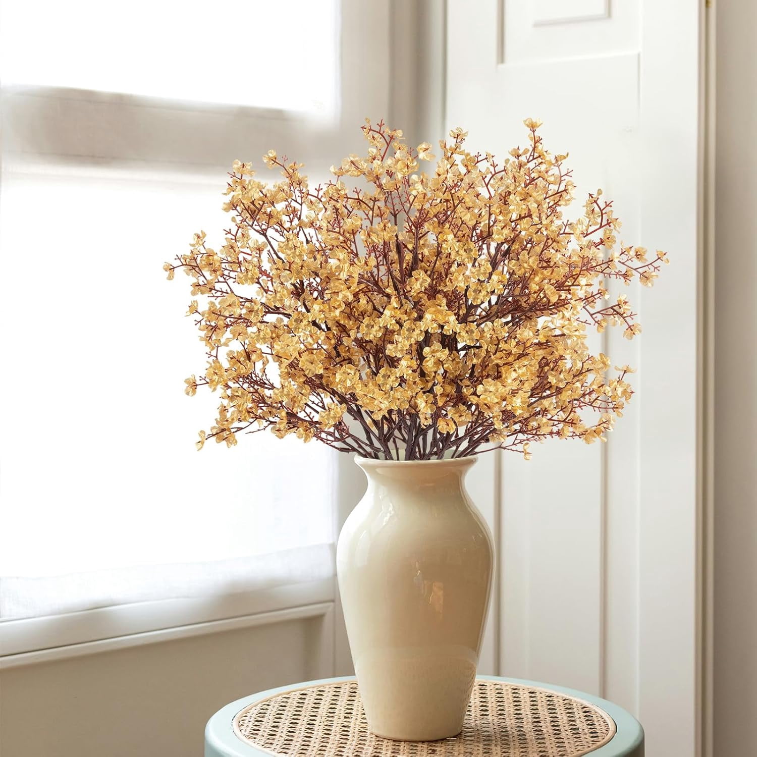 Babys Breath Artificial Flowers, 8 Bundles Gold Real Touch Fake Flowers Silk Flowers for Vase Home Office Wedding Spring Indoor Outdoor Centerpiece Table Party Decorations