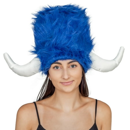 Furry Blue Vinking Hat Adult Halloween Costume Accessory