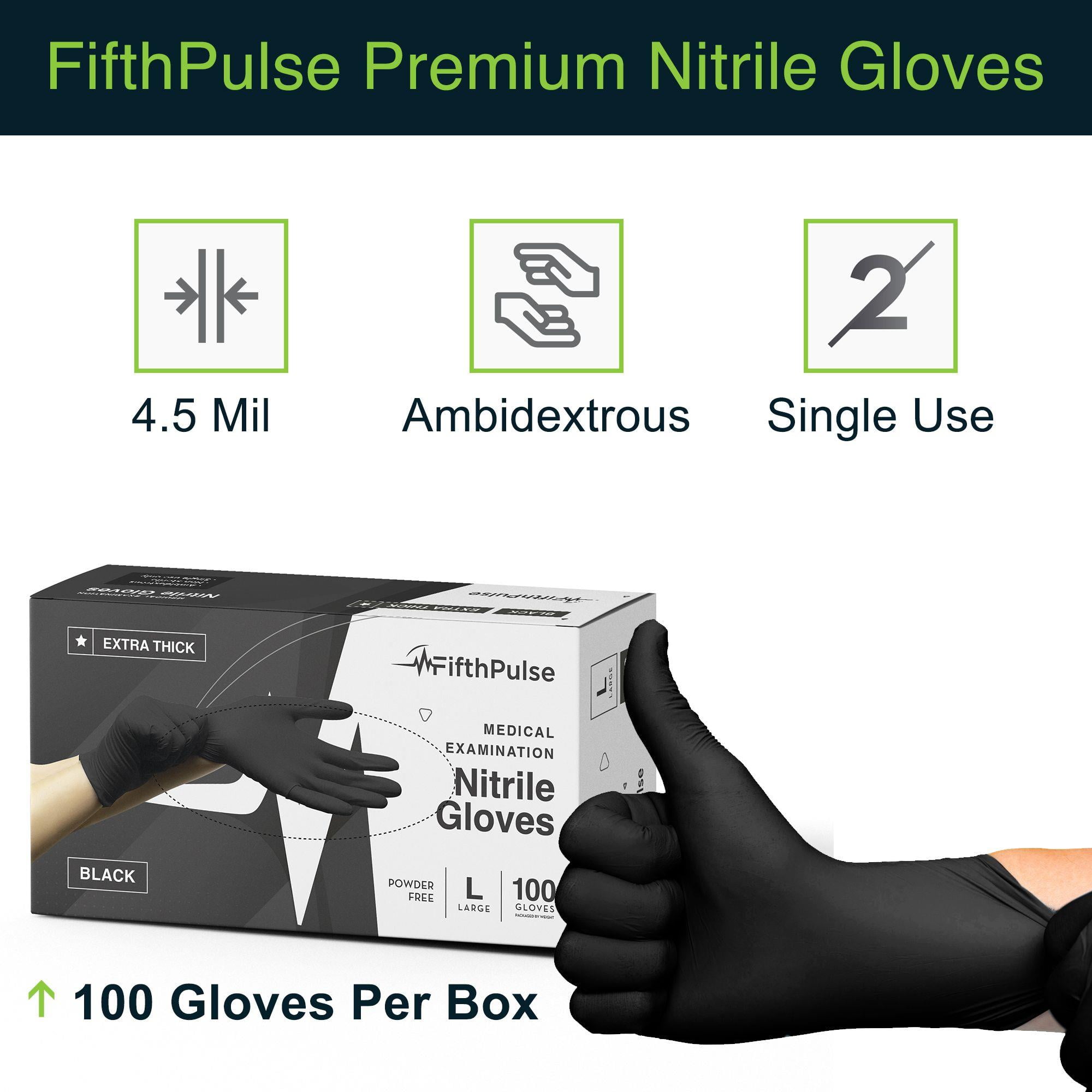 FifthPulse Extra Thick Black Heavy Duty Nitrile Disposable Gloves - 200  -XS-Powder and Latex Free - Mechanic Gloves