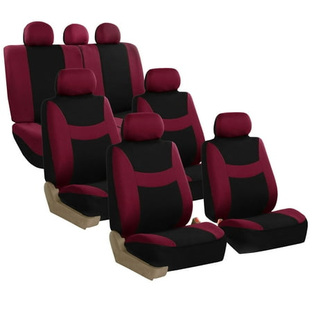 Burgundy 3 Seat - FH Group Light & Breezy Seat Covers for Auto, 3 Row 7 Seaters SUV VAN Full Auto Seat Covers Set, Burgundy and Black
