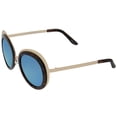 thumbnail image 3 of sunglassLA Unisex Women's Two-Tone Metal Backing Colored Mirror Lens Round Sunglasses (Gold-Tortoise / Blue Mirror) - 50mm, 3 of 4