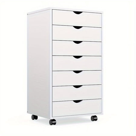 7-Drawer Wooden File Cabinet - Secure Locking Storage with Rolling Wheels for Retailers, Business Owners - Sturdy, Space-saving Design