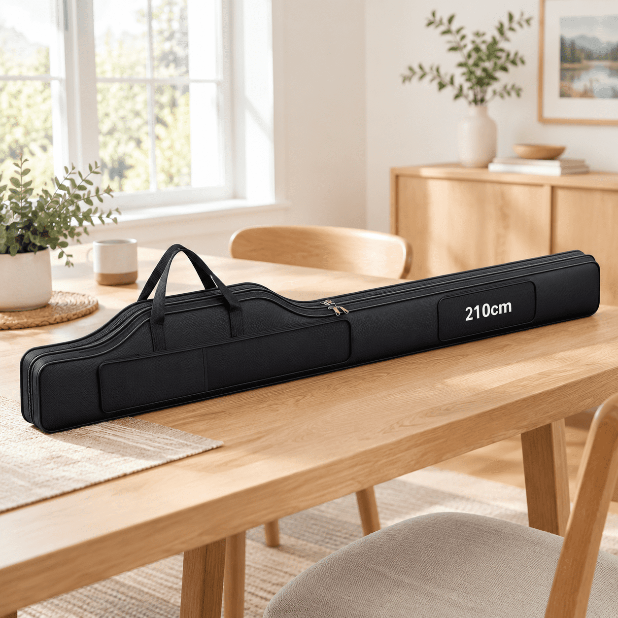 Black 210cm Portable Folding Fishing Rod Case & Reel Gear Organizer