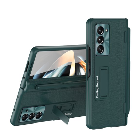 Feishell for Samsung Galaxy Z Fold 6 Rugged Case with Screen Protect Film & Writing Stylus,Premium PU Leather Hinge Protection Pen Slot Foldable Bracket All-Inclusive Shockproof Phone Case ,Green