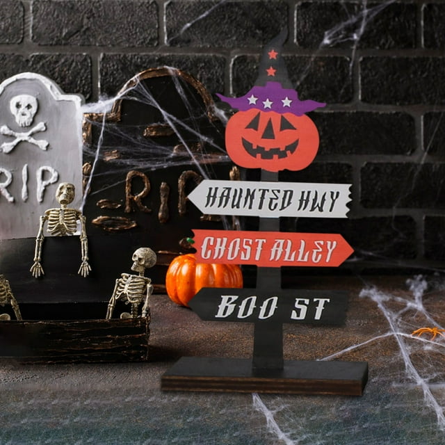 Fiudx Adornos de Madera para Halloween, Adornos de Mesa para Festivales de Fantasmas, Diseño de Calabaza y Murciélago Espeluznante, Decoración Versátil para Fiestas, Ambiente de Casa Embrujada, Fácil