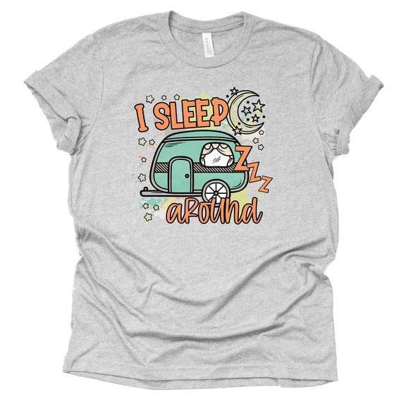 I Sleep Around Shirt, Camper Life Shirt, Camping RV Shirt, Women Summer Graphic Tees Tops Funny Unisex Short Sleeve (Gray, Large)