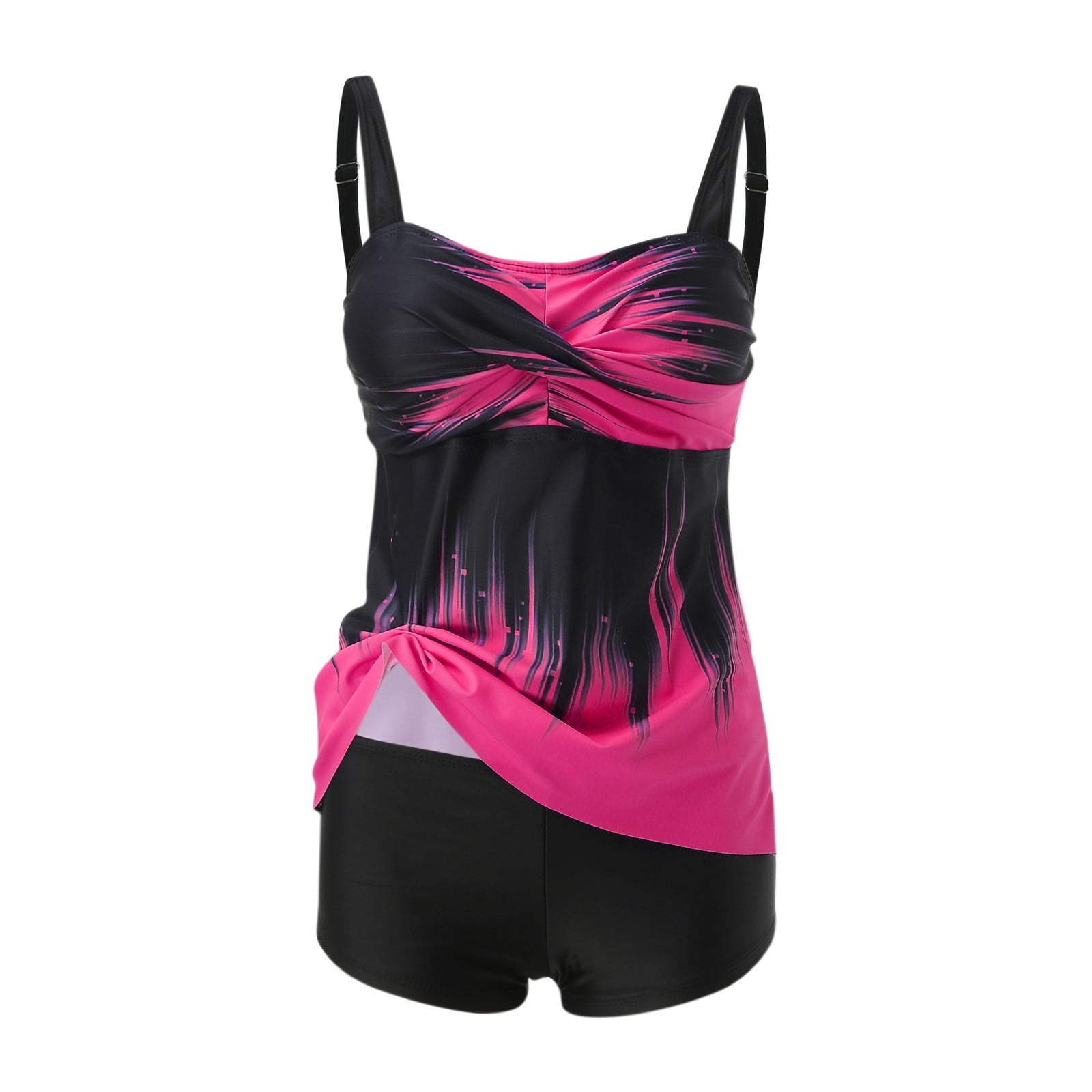BOBOGOJP Summer Blouson Tankini Swimsuits for Women 2026 Tummy Control Two Piece Bathing Suits with Sporty Pockets Swim Shorts Hot Pink for Size XL