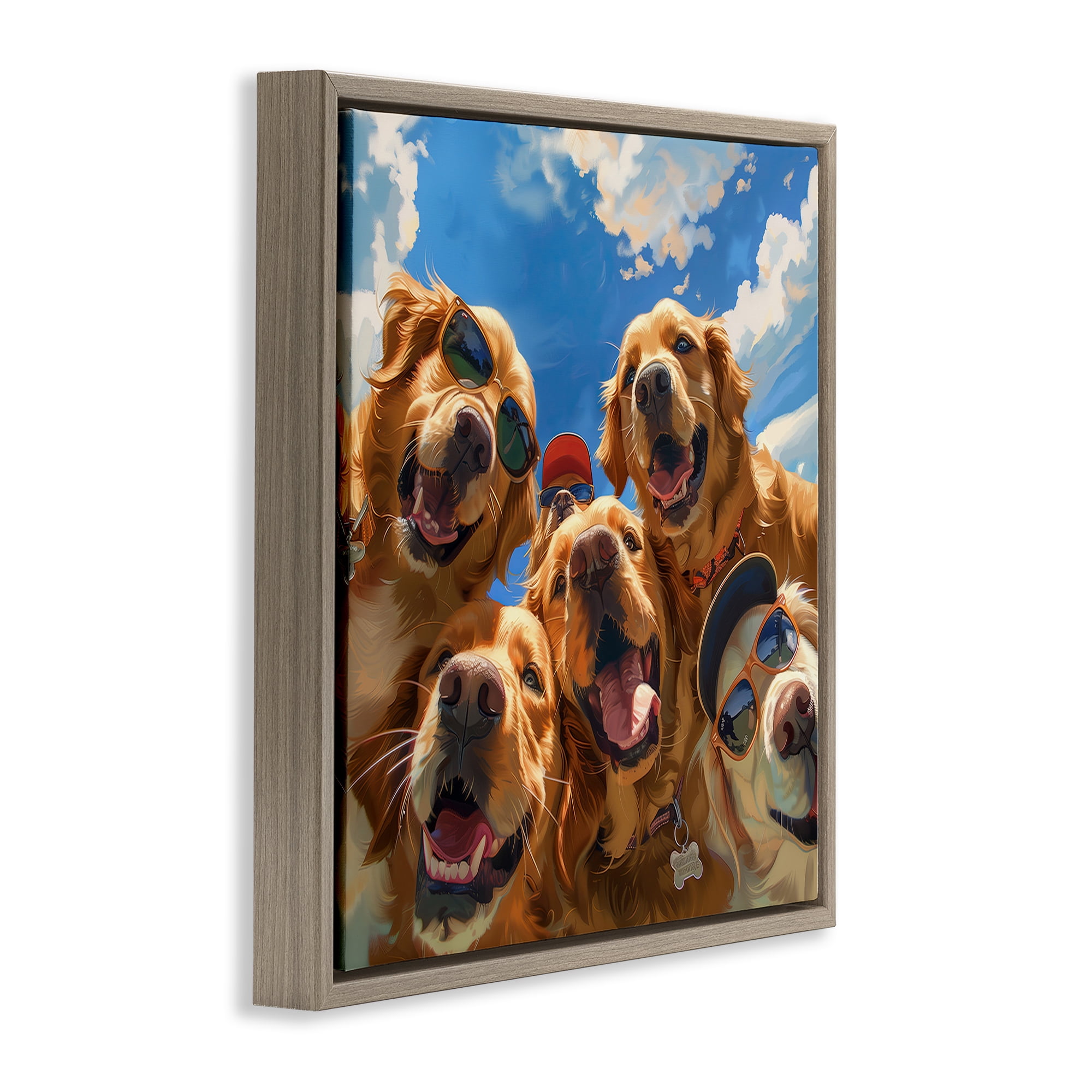 Stupell Industries Golden Retriever Group Selfie Animals Painting Brown Floater Framed Canvas Art Print Wall Art, 25 x 25