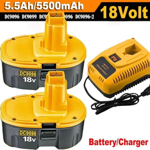 Xmenany 2Pack 5.5Ah Replacement Dewei 18V XRP Battery and Charger DC9310 for 18 Volt Batteries DC9096 DC9099 DC9098 DW9096 DW9099 DW9098