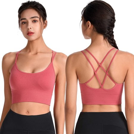 

Women s Strappy Sports Bra with Pad Sexy Crisscross Back XL Size Support Yoga Bra for Workout Running Fitness Tank Tops Red