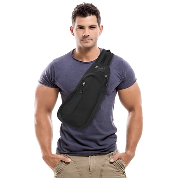 AOMRCOL Black Sling Bag, Lightweight One Strap Shoulder Chest Bag for Men Women, Cross Body Bag Mens, Small Waterproof Sling Backpack Fishing Bag for Hiking Walking Biking Travel Cycling, Nylon