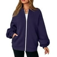 thumbnail image 5 of Women's Full Zip Up Sweatshirt Oversized Jacket Trendy Hoodies Lightweight Coats with Pockets Purple 2XL, 5 of 7