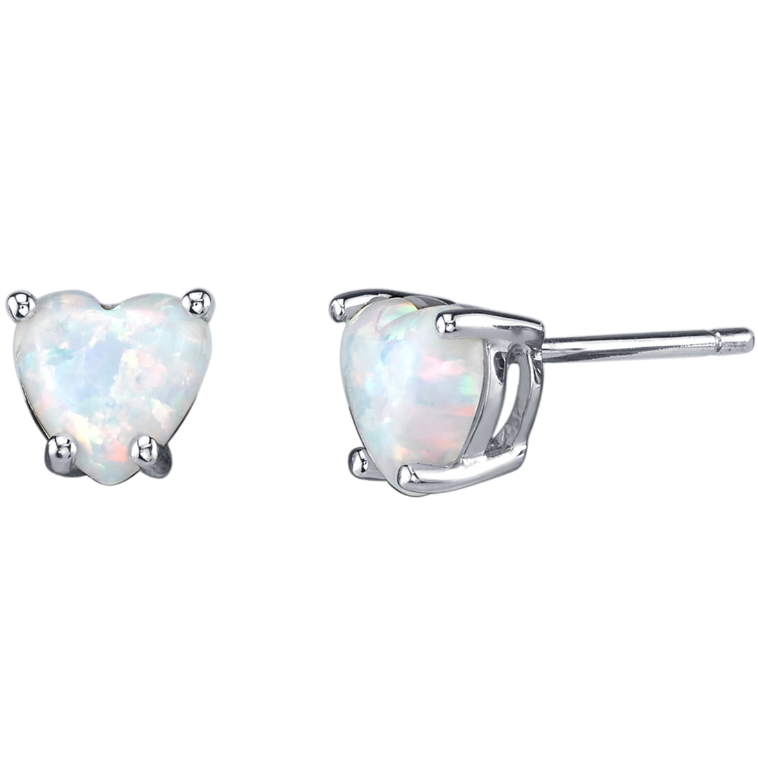 Oravo - 1 ct Heart Shape Created White Opal Stud Earrings in 14K White ...