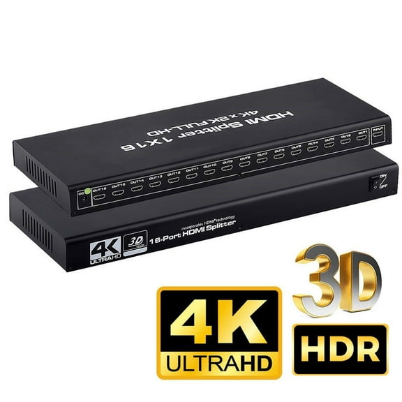 AUBEAMTO HDMI Splitter 1 in 16 Out 16 Port 1x16 Full HD 1080P HDMI 1.4 Splitter with Switcher Converter Support 4KX2K 3D Digital Audio Format-Black(16 Port HDMI Splitter 4K)