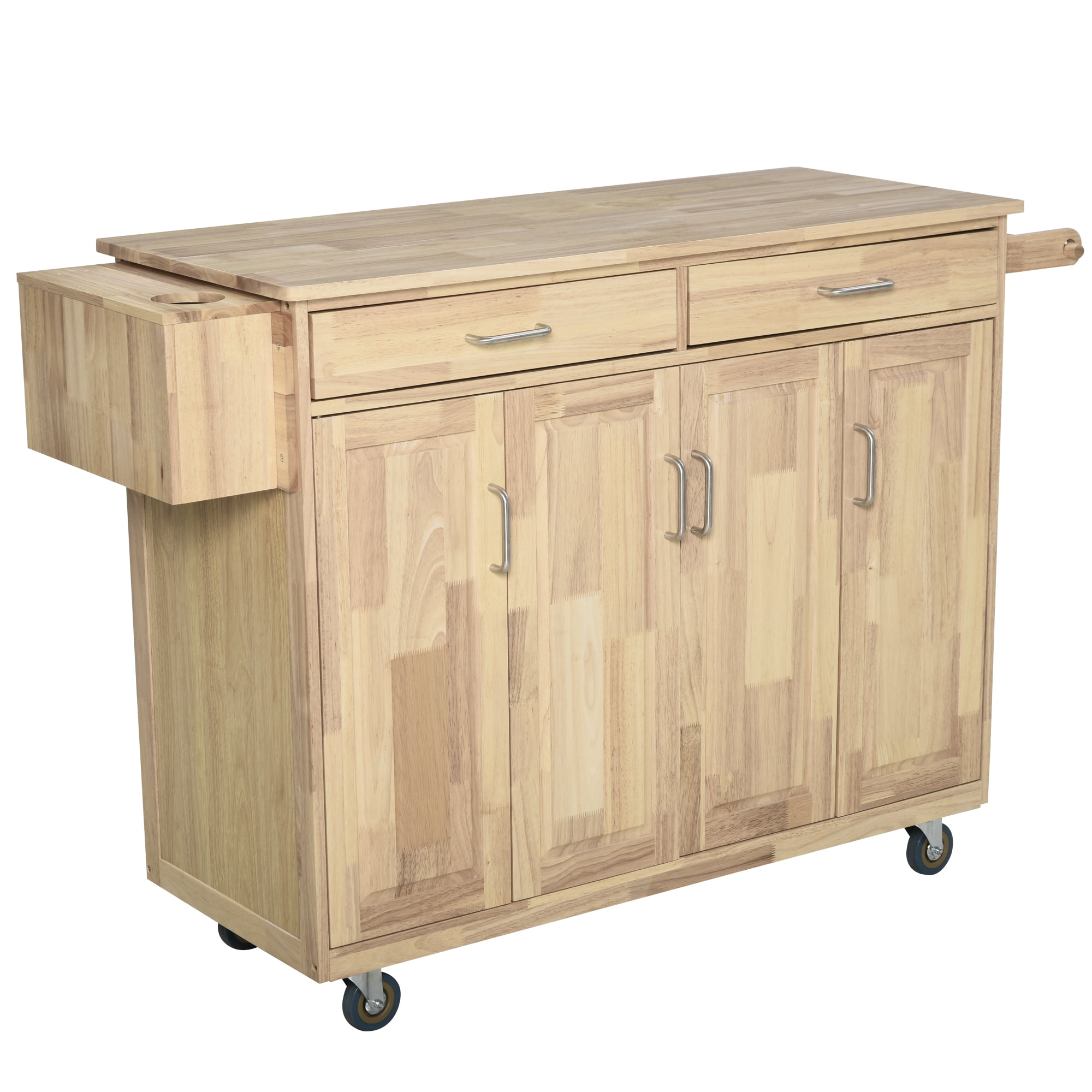 HOMCOM Wooden Rolling Kitchen Island Utility Storage Cart with Drawers