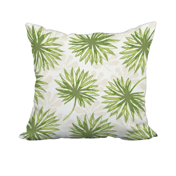 20 x 20 Inch Green Floral Print Decorative Polyester Throw Pillow with a Linen Texture