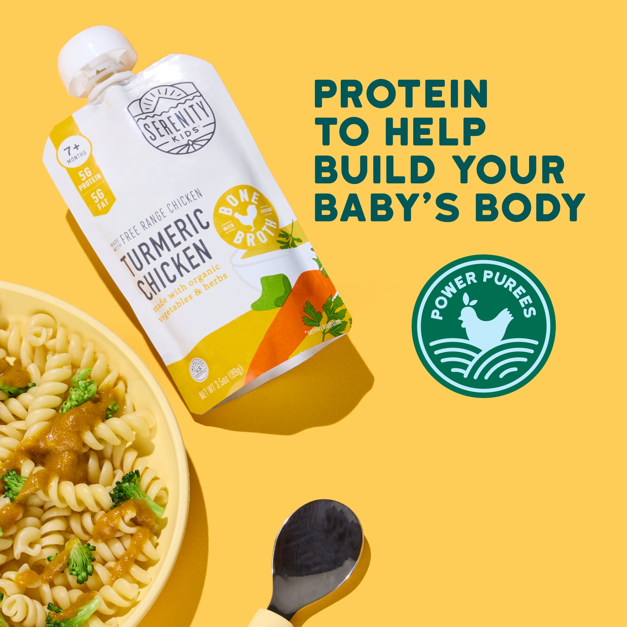 (2 pack) Serenity Kids Turmeric Chicken Stage 2 Baby Food Organic Veggies, Herbs & Bone Broth, 3.5oz Pouch