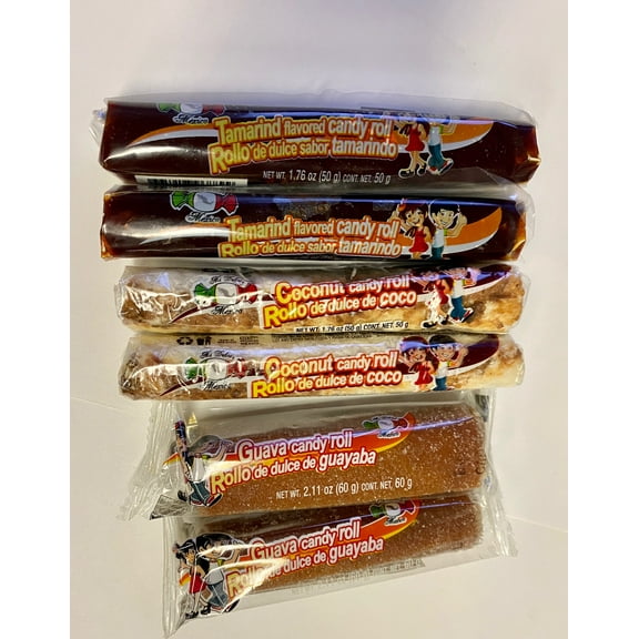 Mi Dulce Mexico Candy Roll Sampler 6 pcs Tamarind, Coconut,Guava 11.25oz