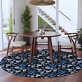 thumbnail image 4 of Summer Ocean Round Living Room Rugs 6 ft, Seahorse Shell Starfish Black Background Washable Area Rug with Non-Slip Sturdy Edge Binding Round Carpet for Kitchen Office Bedroom, 4 of 9