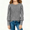thumbnail image 3 of HAOTAGS Teen Girl's Round-Neck Long-Sleeve Blouse(5-14), Ribbed Knit Shirts Soft Everyday Top Gray 13 Years, 3 of 10