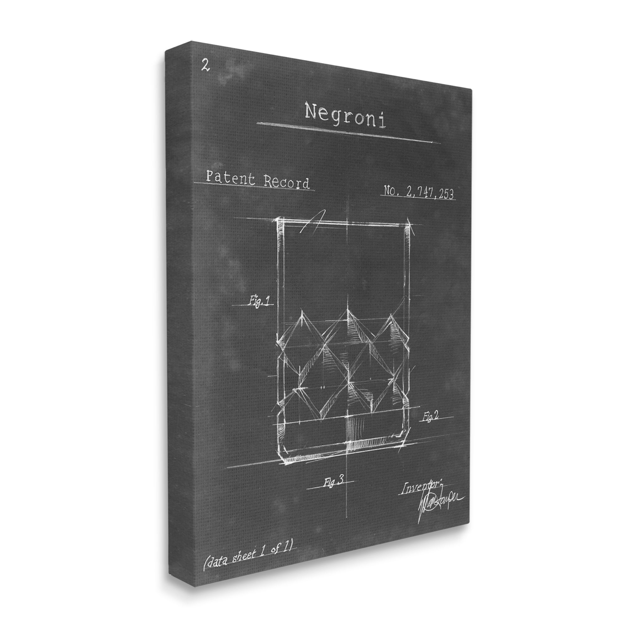 Stupell Industries Negroni Liquor Cocktail Glass Lines Diagram Blueprint Canvas Wall Art, 24 x 30, Design by Ethan Harper